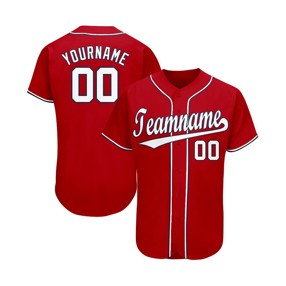 Custom Red White-Navy Baseball Jersey