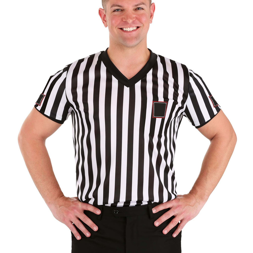 Men's V-neck Short Sleeve Soccer Uniforms Black White Stripes Soccer Referee Jersey